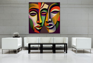 Dual Perspectives: A Captivating Acrylic Abstract Art Print of Two Faces