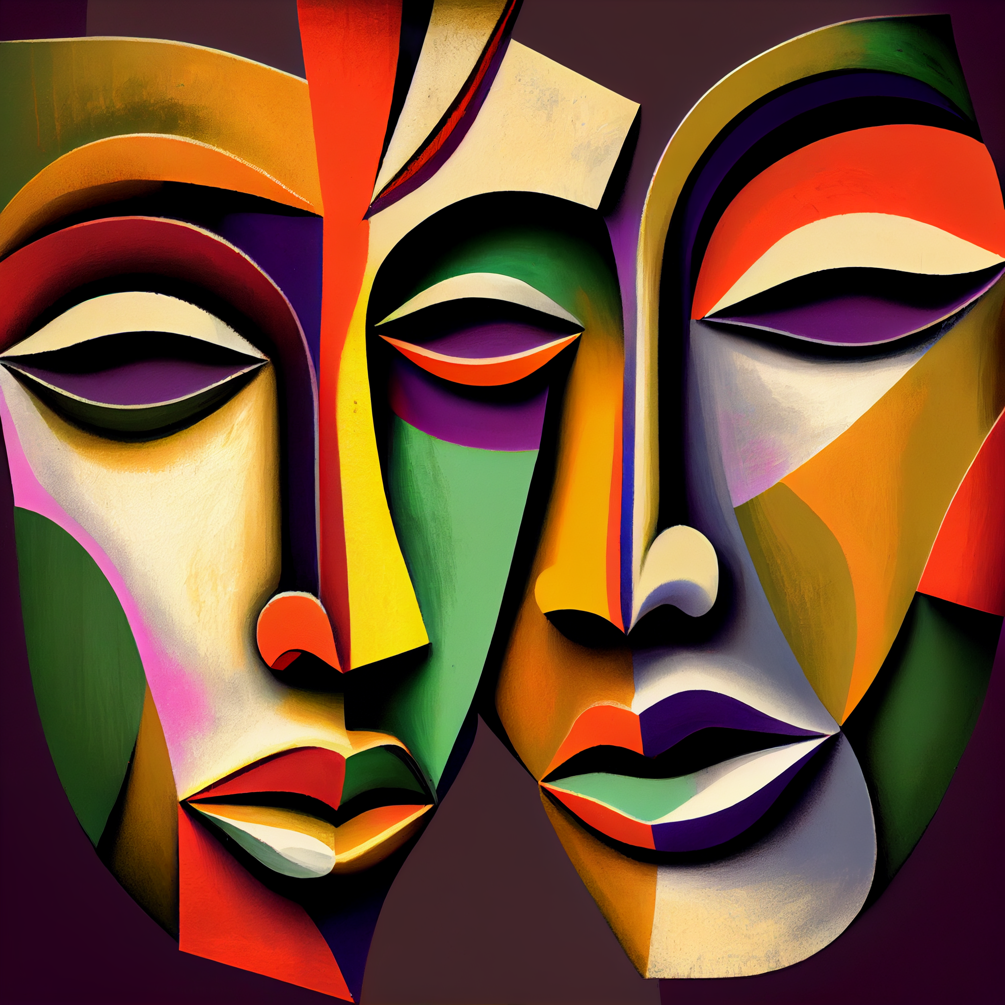 Dual Perspectives: A Captivating Acrylic Abstract Art Print of Two Faces