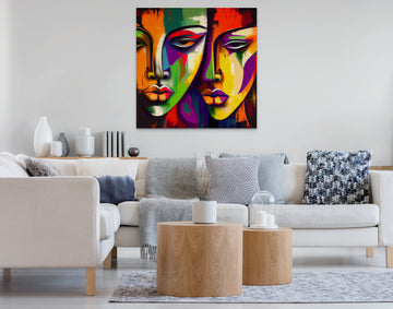 Intimate Connection: A Modern Art Print of Two Faces Using Oil Colors