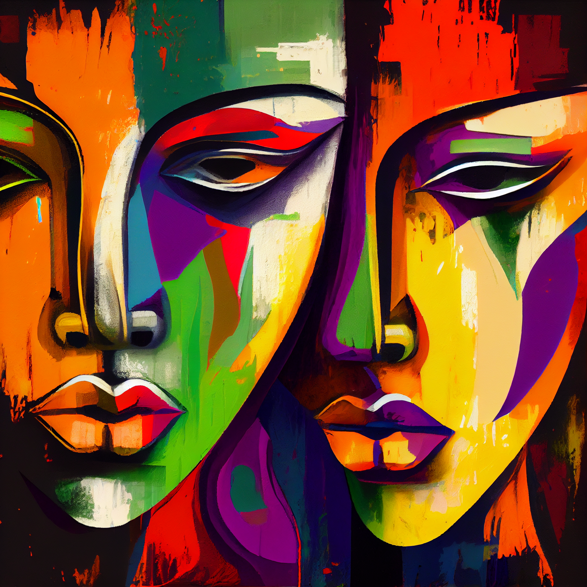 Intimate Connection: A Modern Art Print of Two Faces Using Oil Colors