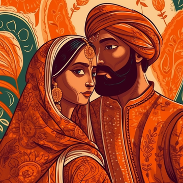 A Modern Art Print of an Indian Couple in Traditional Dress