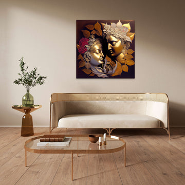 Divine Love: Modern Art Print of Radha Krishna in Pastel Colors and Gold Leaf Detailing