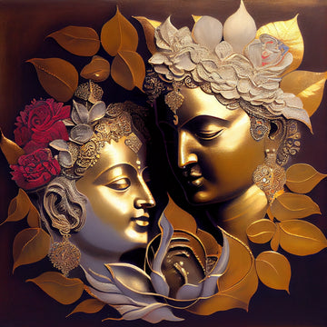 Divine Love: Modern Art Print of Radha Krishna in Pastel Colors and Gold Leaf Detailing