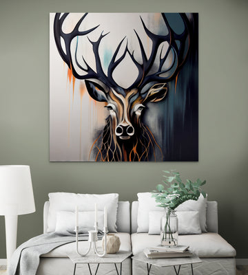 Graceful Antlers: A Captivating Modern Art Print of a Majestic Reindeer's Face