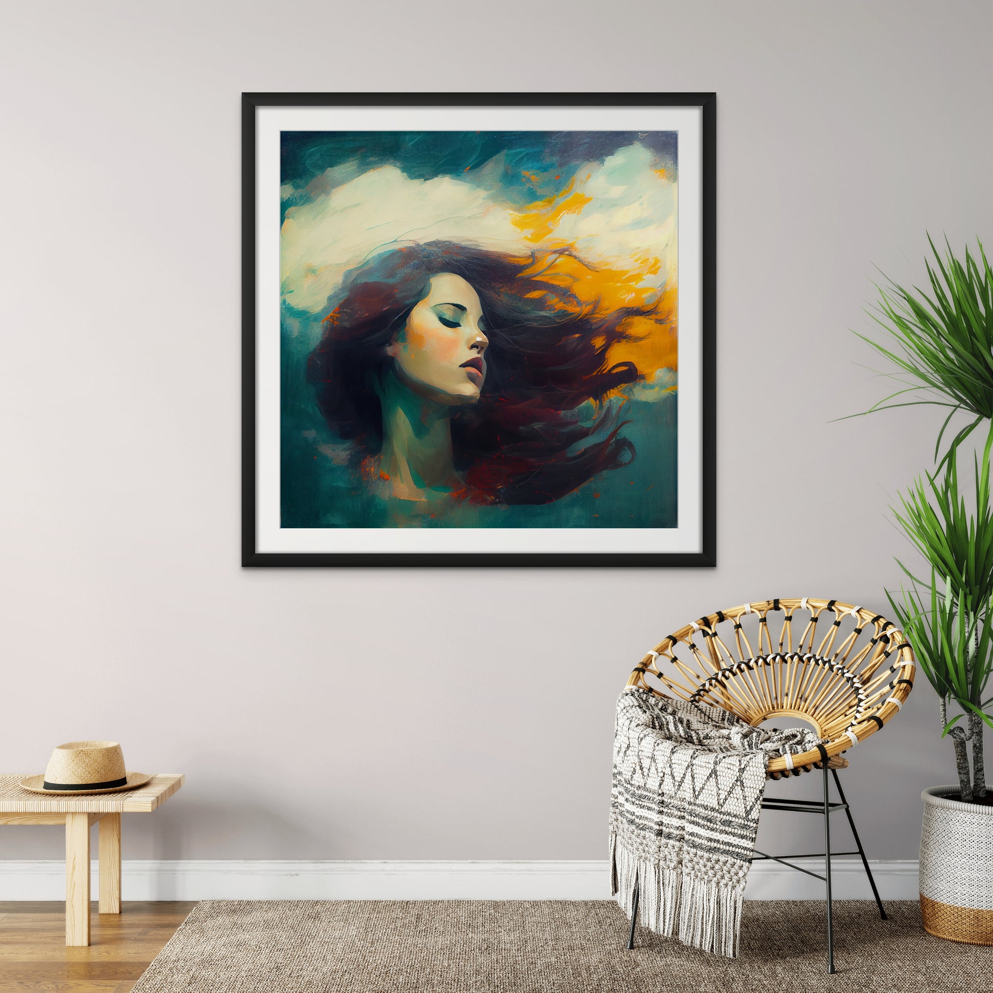 Wall Art Print  Expressive Woman face in Oil Painting, Abstract