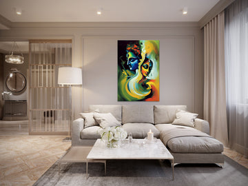 Fluid Divinity: Modern Oil Color Print of Radha Krishna's Face in a Fluid Pattern