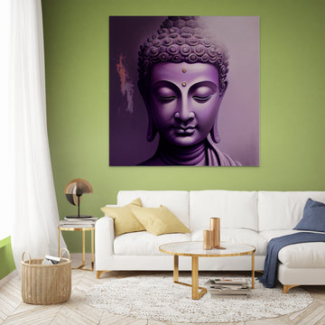 Lavender Serenity: Modern Oil Print of Lord Buddha Face with a Light Background