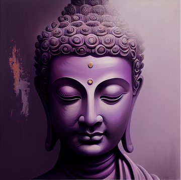 Lavender Serenity: Modern Oil Print of Lord Buddha Face with a Light Background