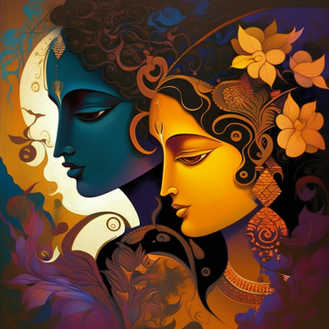 "Radhe Krishna Modern Art Digital Painting Print"