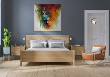 Divine Grace: A Modern Watercolor Portrait Print of Radha Krishna