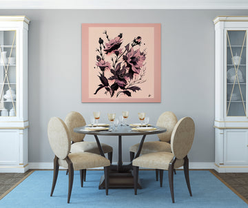 Black Blooms on Pastel Pink - A Monochromatic Floral Print