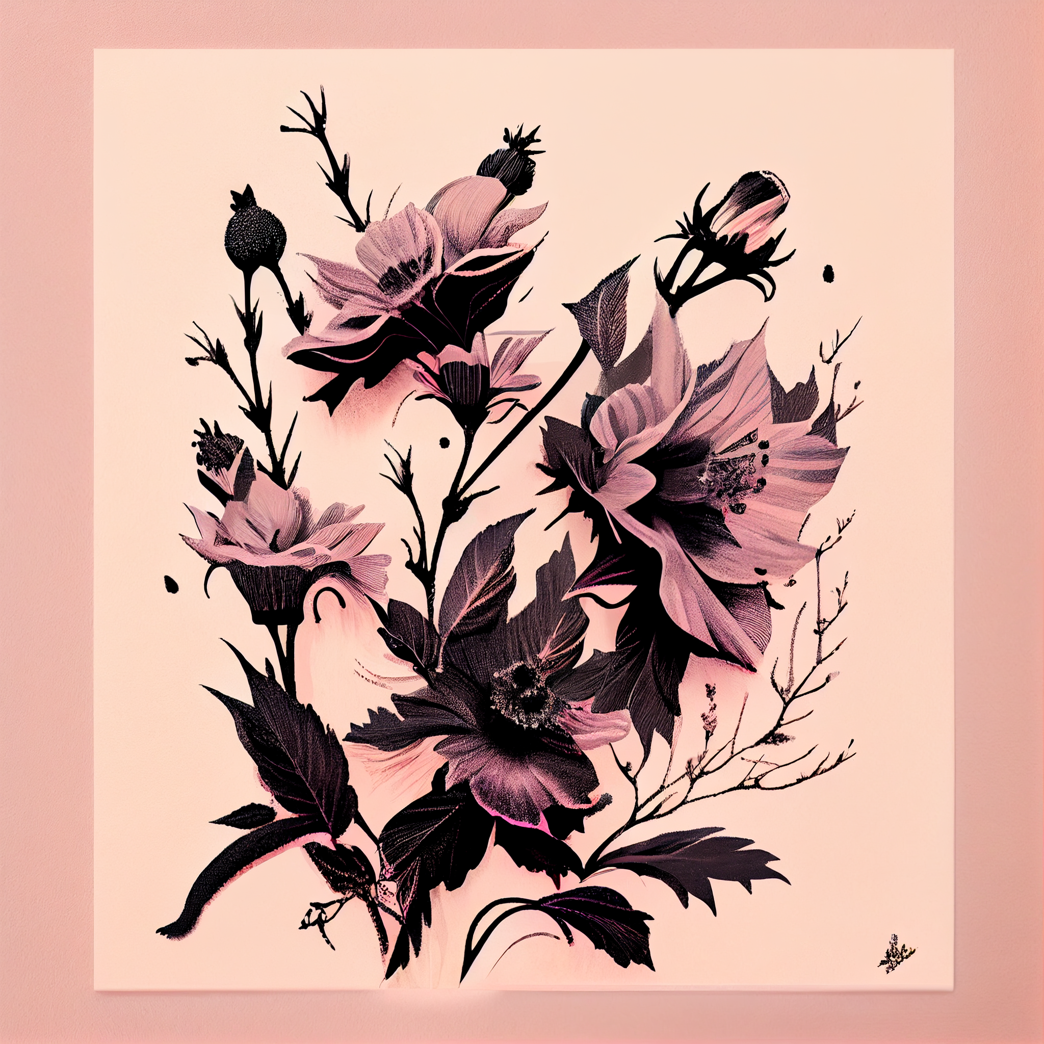 Black Blooms on Pastel Pink - A Monochromatic Floral Print