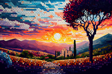 Natural Splendor: A Mosaic Art Illustration of a Beautiful Landscape Scenery