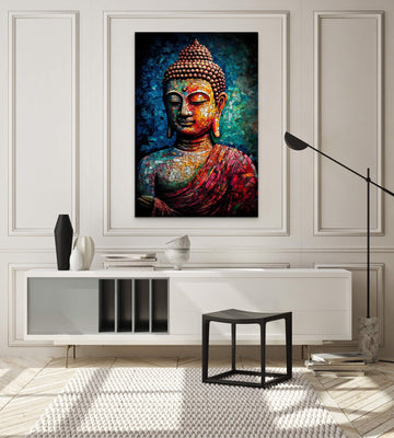 A Stunning Mosaic Art Print of Lord Buddha in Brilliant Hues