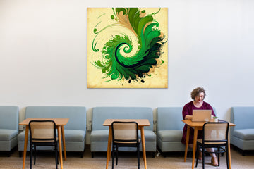 Verdant Swirls: A Beige-Structured Abstract Oil Painting Print with Green Brush Strokes