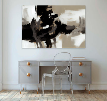 Monochrome Melodies: A Contemporary Abstract Oil Painting Print in Shades of Black and Grey