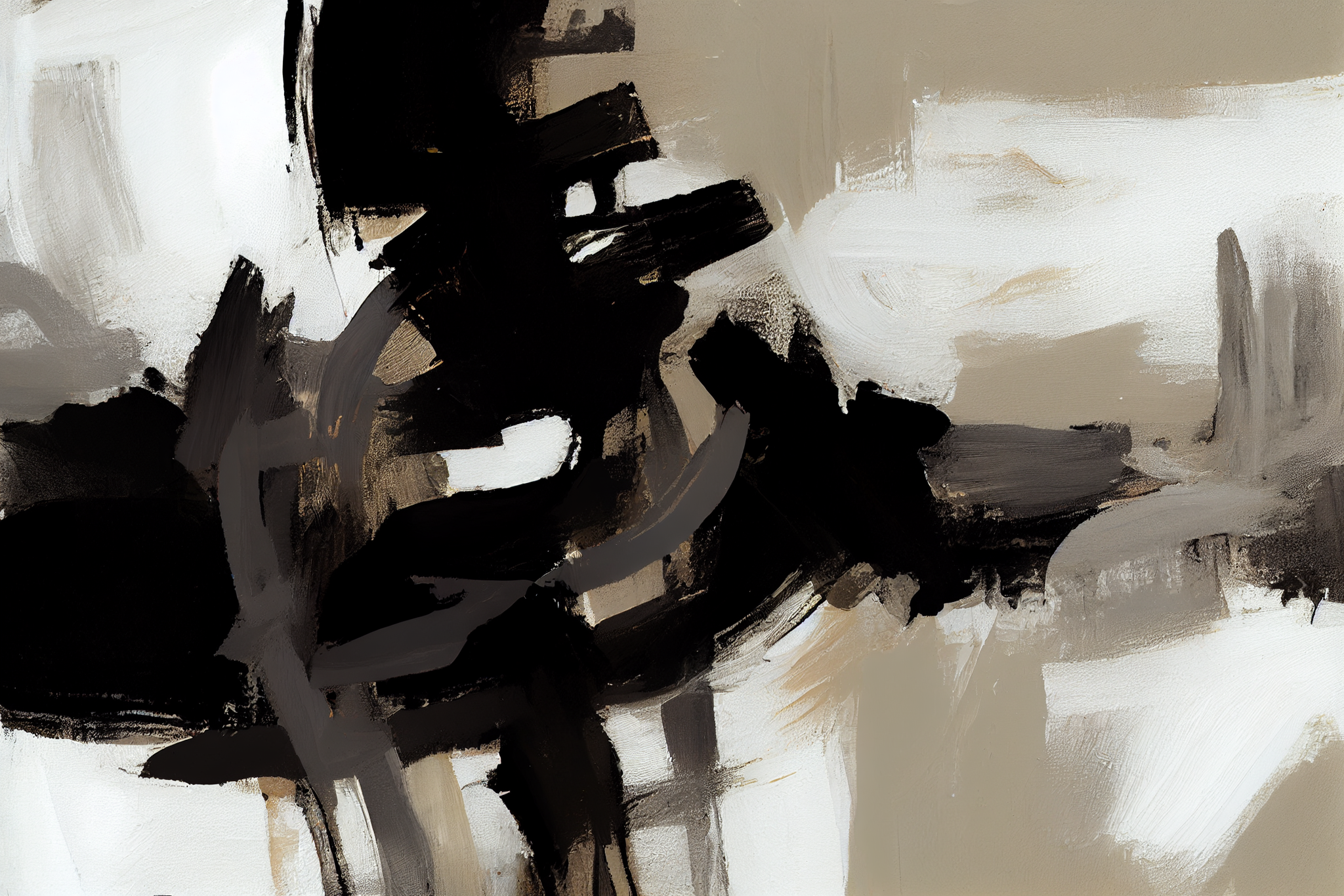 Monochrome Melodies: A Contemporary Abstract Oil Painting Print in Shades of Black and Grey