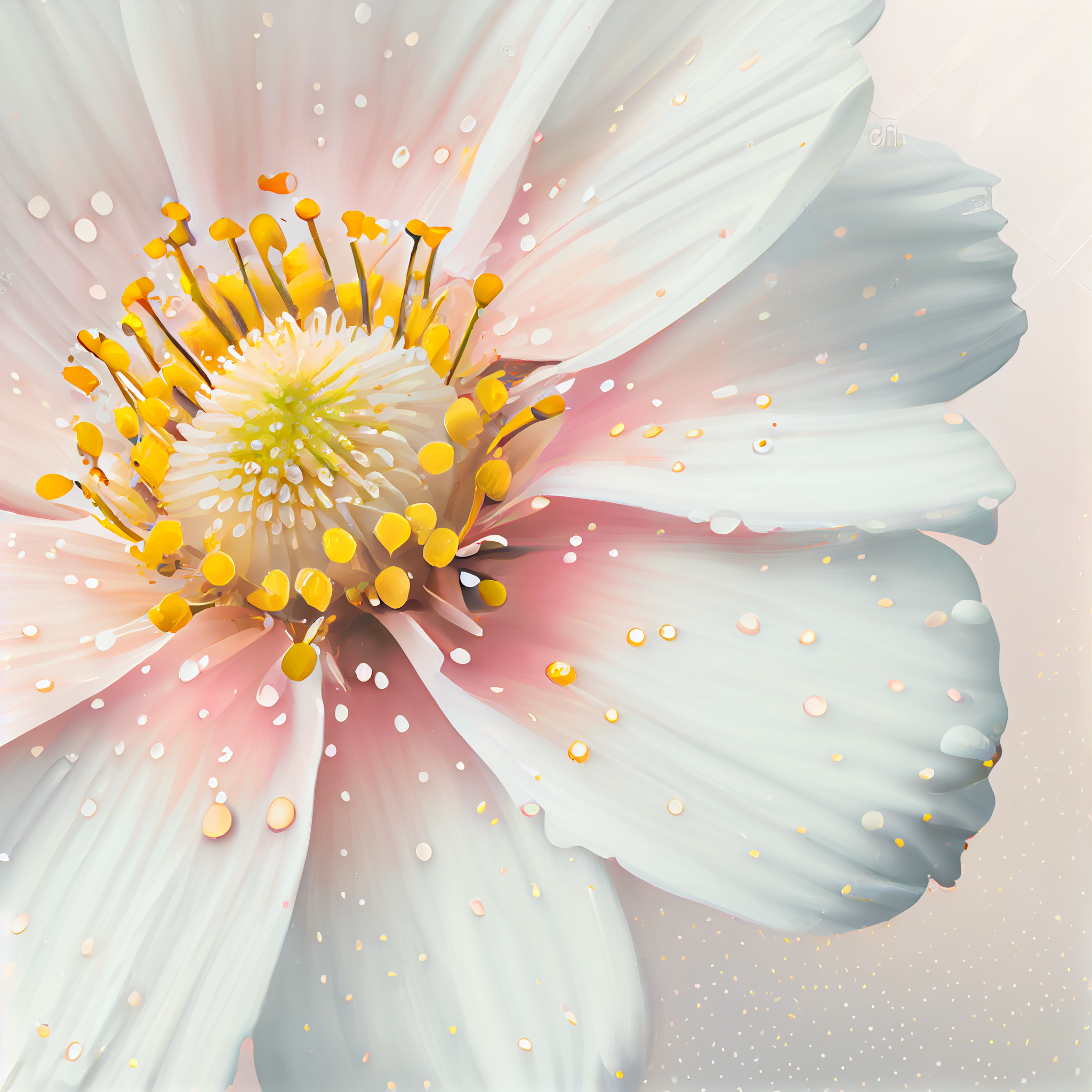Graceful Beauty Print: Close-up of a Pure White Flower with Pastel Pink Accents Oil Colors