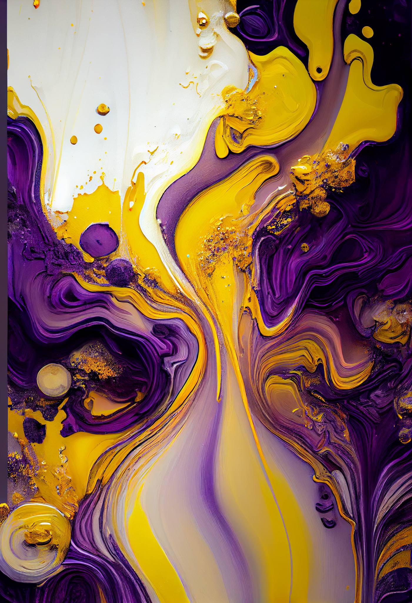Golden Mists and Lavender Hues: An Oil Color Fluid Art Print