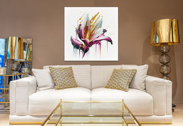 Majestic Lily: A Glittering Minimalist Fluid Art Print in Magenta and White
