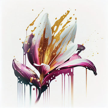 Majestic Lily: A Glittering Minimalist Fluid Art Print in Magenta and White