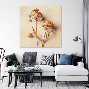 Subtle Beauty: Dried Allium Flowers in Light Beige on Linen