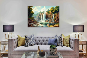 Captivating Cascades: A Stunning Oil Color Print of a Majestic Waterfall