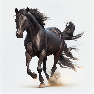 Midnight Majesty: An Oil Painting Print of a Majestic Black Stallion on a Dusty White Background