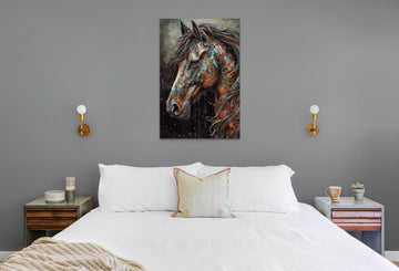 Vibrant Equine Majesty: A Stunning Abstract Oil Color Painting Print of a Decorative Horse Face