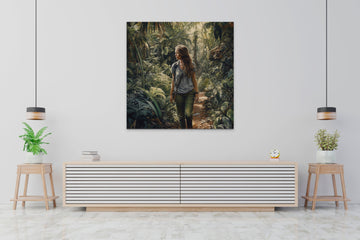 A Walk Through the Jungle: Oil Color Print of a Woman Embracing Nature
