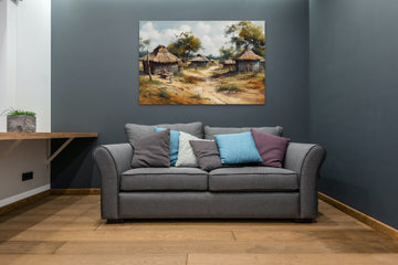 Rustic Charm: An Oil Color Painting Print of a Quaint Village Hut