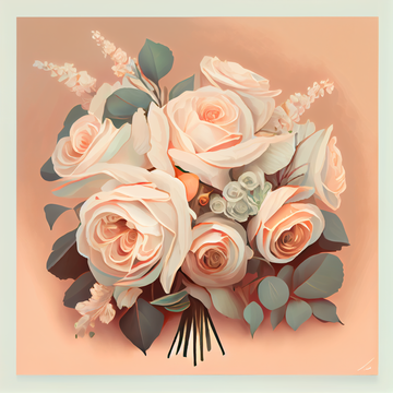 Whispers of Ivory: A Delicate Bouquet of White Roses on a Dreamy Dusty Peach Background