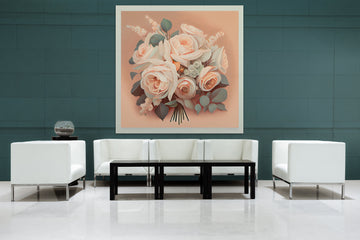 Whispers of Ivory: A Delicate Bouquet of White Roses on a Dreamy Dusty Peach Background