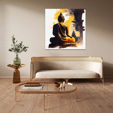 Shadowed Serenity: Oil Color Print of Lord Buddha Meditating in Black