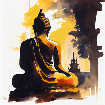 Shadowed Serenity: Oil Color Print of Lord Buddha Meditating in Black