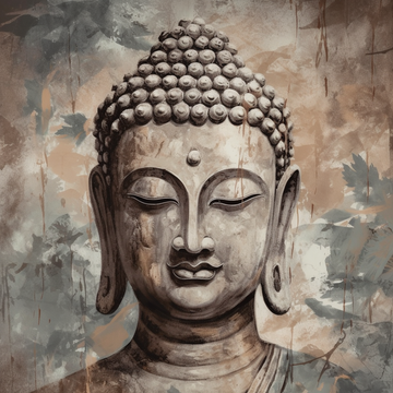 A Dusty Grey and Beige Oil Color Print of Lord Buddha on Canvas