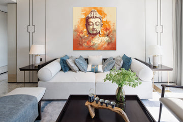 Enlightenment in Bloom: A Pastel Portrait Print of Lord Buddha with White Floral Background