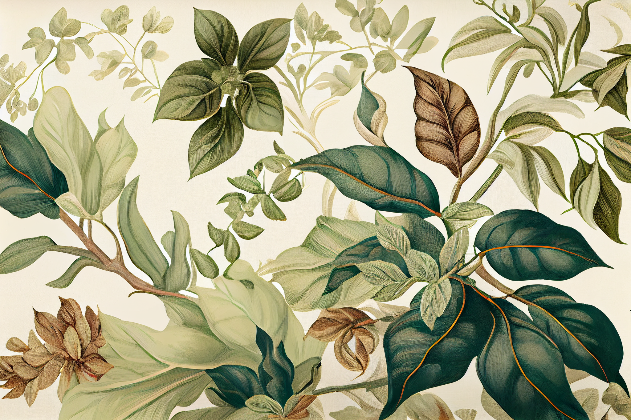 Swirling Botanicals: A Stunning Oil Color Print on Beige Linen-Look Background