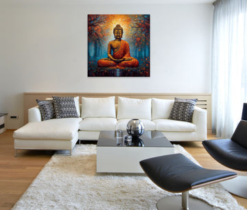Divine Meditation: A Stunning Oil Color Mixed Media Print of Lord Buddha