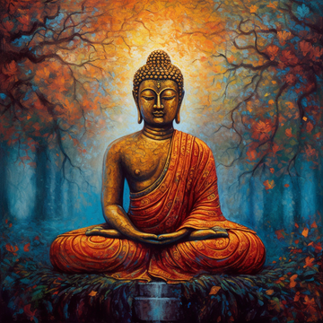 Divine Meditation: A Stunning Oil Color Mixed Media Print of Lord Buddha