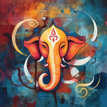 Ganesha's Radiant Aura: A Vibrant Oil Color Print Depiction of the Ganesha God in Modern Art
