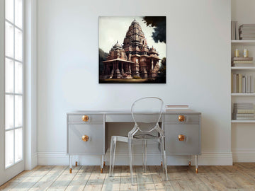 Capturing the Majesty of India's Ancient Temples: An Oil Painting Print Tribute to Traditional Grandeur