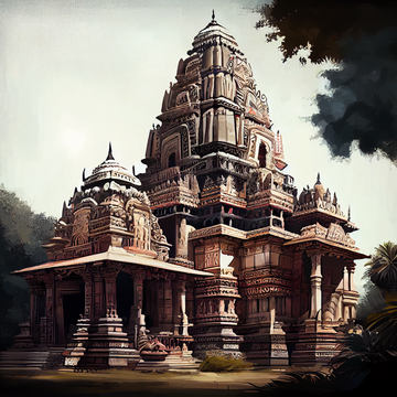 Capturing the Majesty of India's Ancient Temples: An Oil Painting Print Tribute to Traditional Grandeur