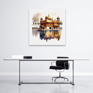 Experience the Majestic Beauty of India's Golden Temple with Our Realistic Oil Painting Print