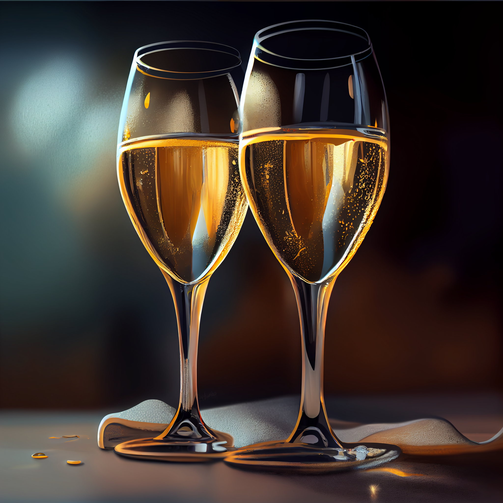 Sparkling Celebration: An Oil Painting Print of Two Champagne Glasses