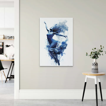 Blue Elegance: Graceful Ballet Dancer Oil Painting Print on White Background