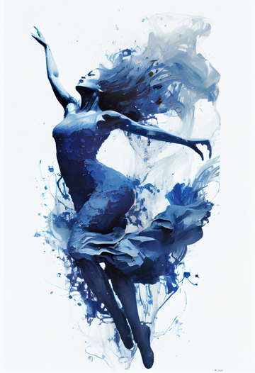 Blue Elegance: Graceful Ballet Dancer Oil Painting Print on White Background