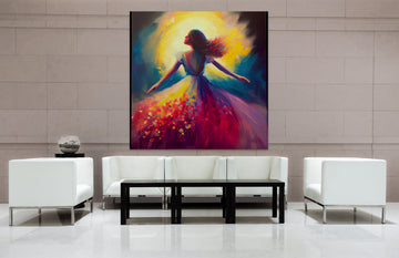 Dancing in the Sun: Oil Painting Print of Girl in Multicolored Gown