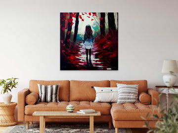 A Captivating Oil Painting Print of a Little Girl Exploring the Enchanting Woods