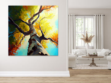 Reaching for the Sky: A Majestic Upward View of a Tree in Oil Painting Print